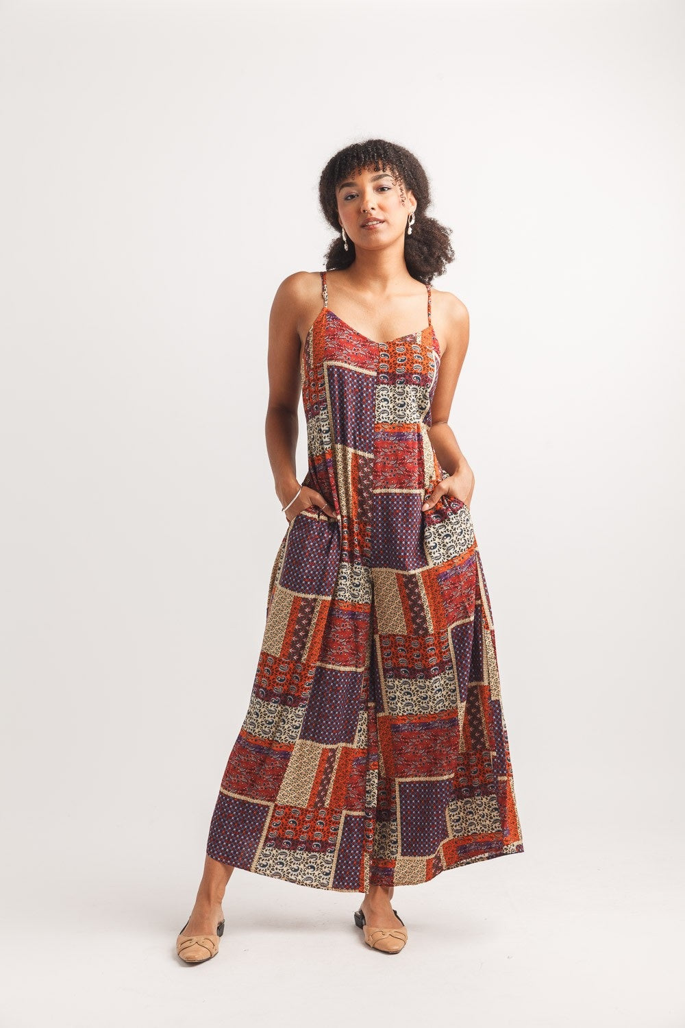 Patchwork Wide Leg V Neck Jumper