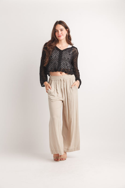 Wide Leg Pants With Elastic Waist