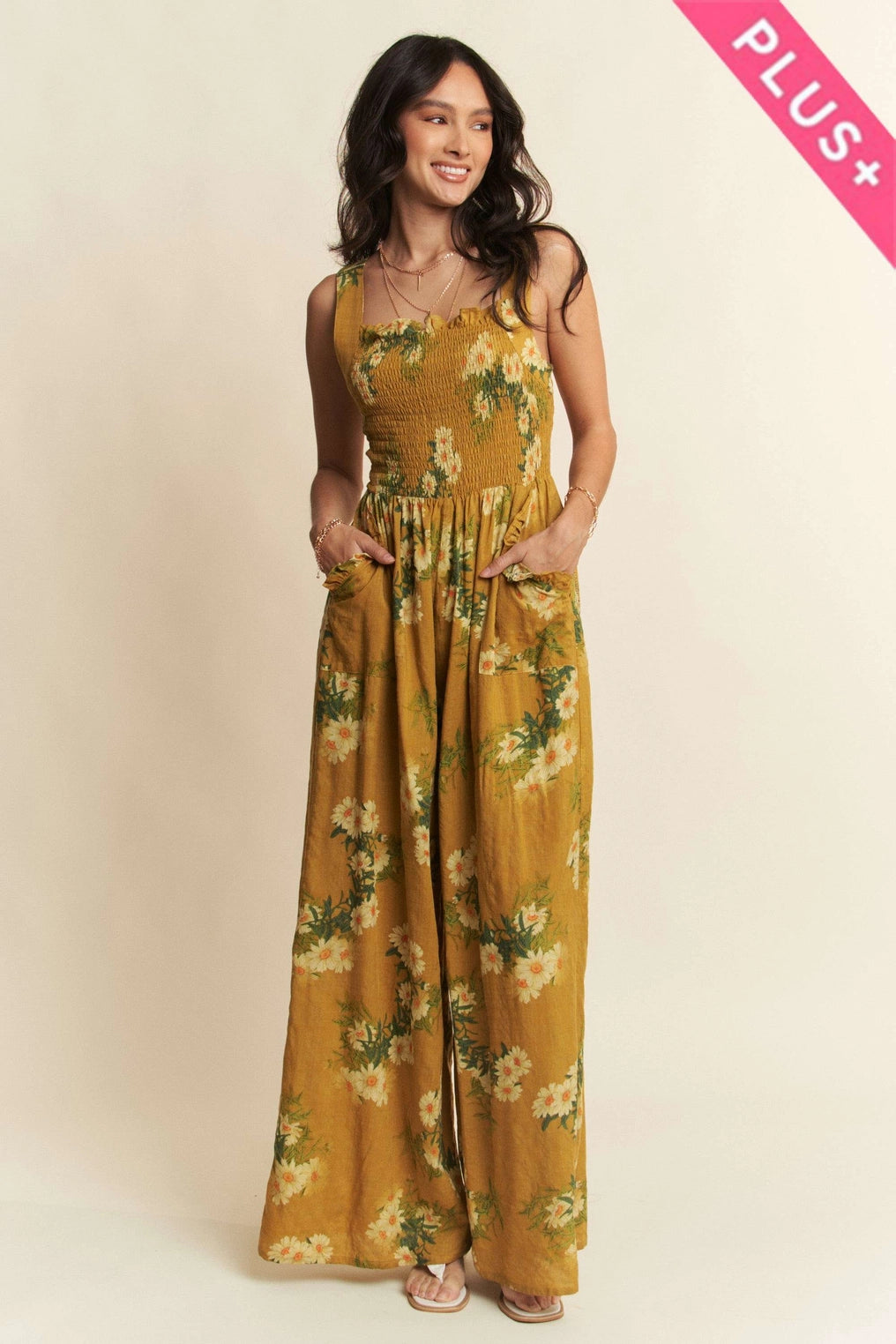 Plus Floral Printed Ruffle Detail Jumpsuit