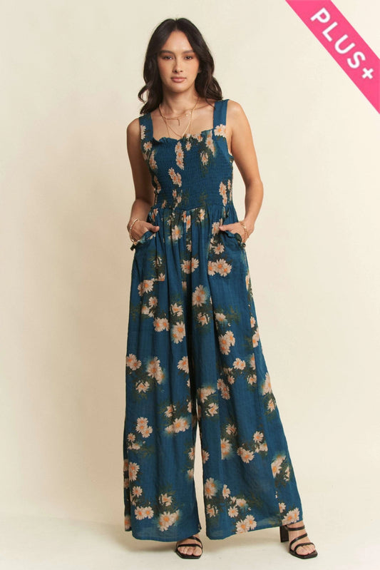 Plus Floral Printed Ruffle Detail Jumpsuit