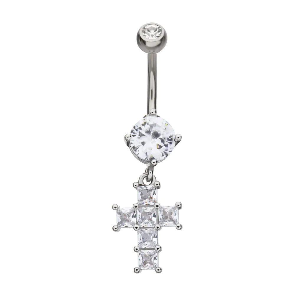Princess Cut Cross Dangle Navel
