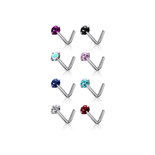 Prong Jewel L-Shape Nose Stud 20g