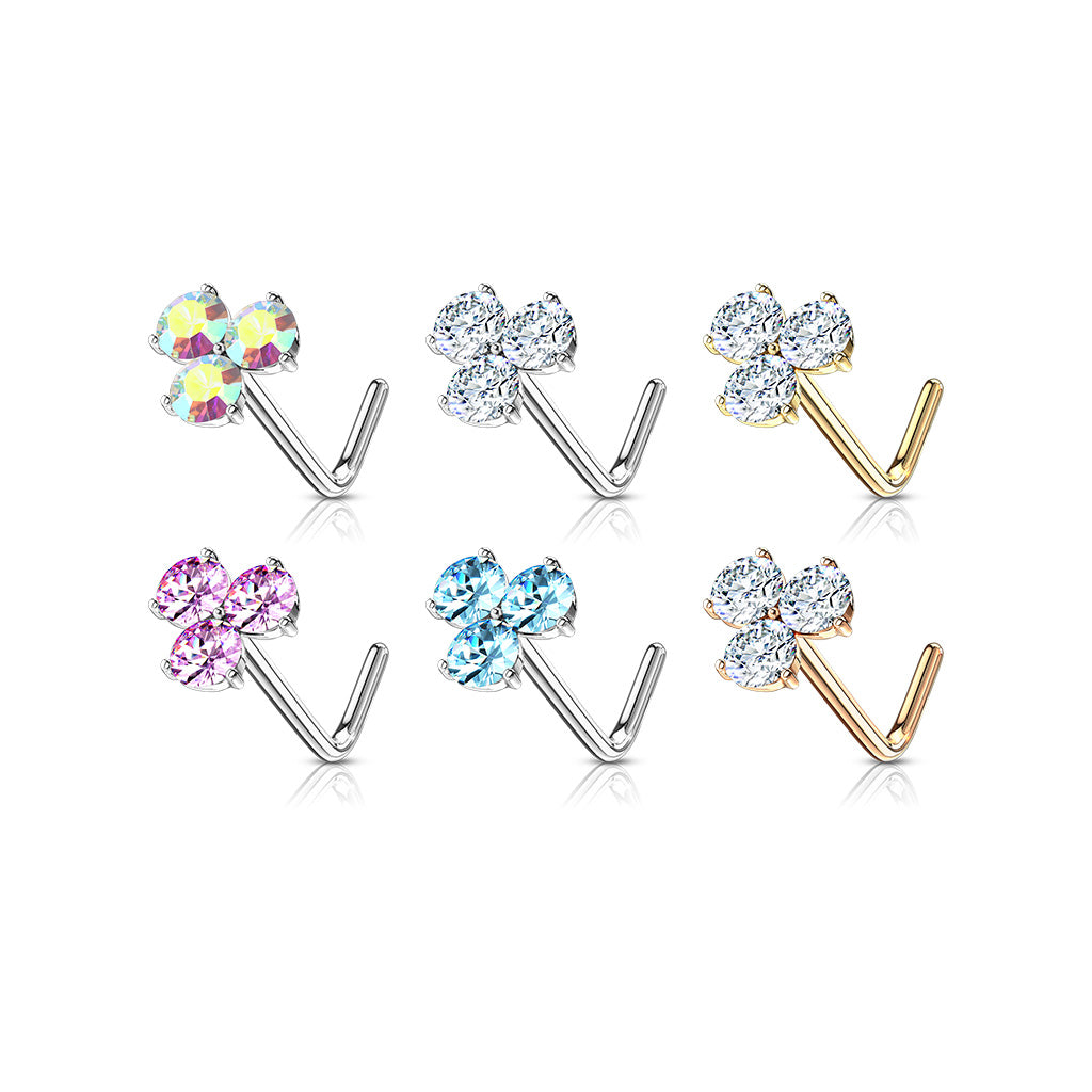 Prong Trinity CZ L-Shape Nose Stud