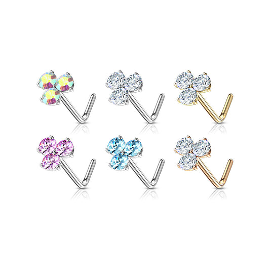 Prong Trinity CZ L-Shape Nose Stud