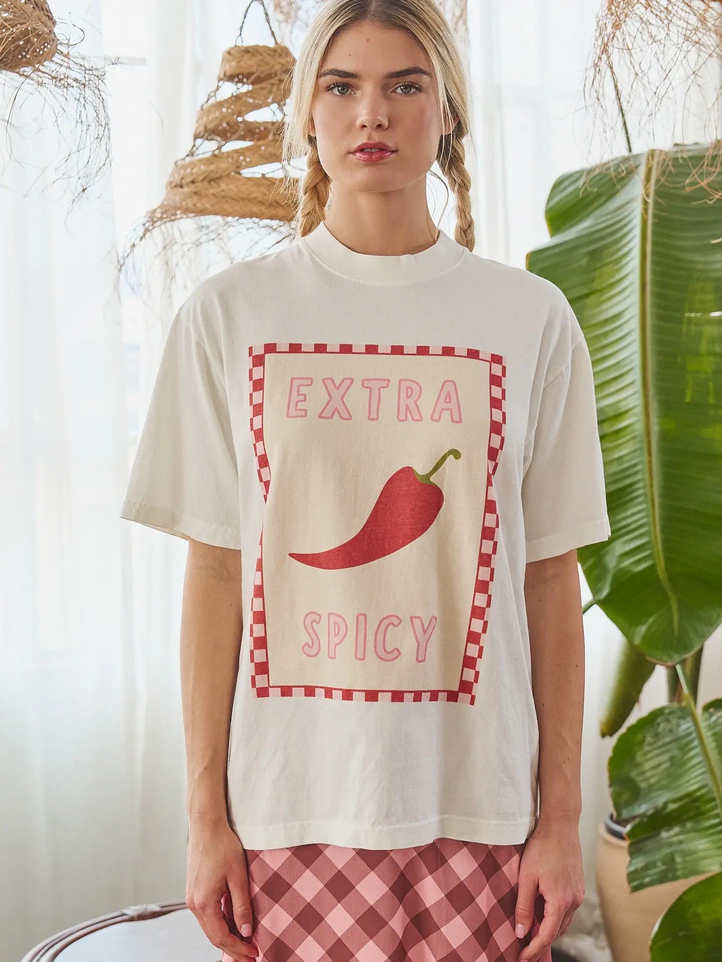 Extra Spicy Chili Pepper Checkerboard Graphic Tee