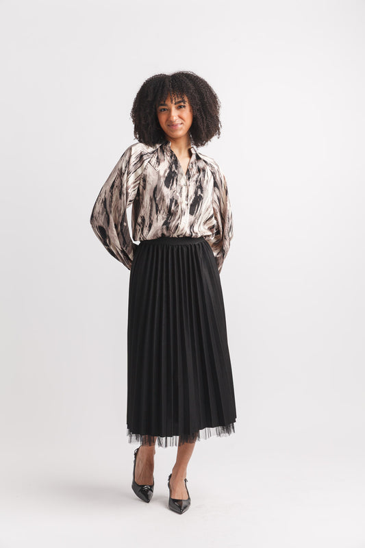 Tiered Pleated Tulle Skirt