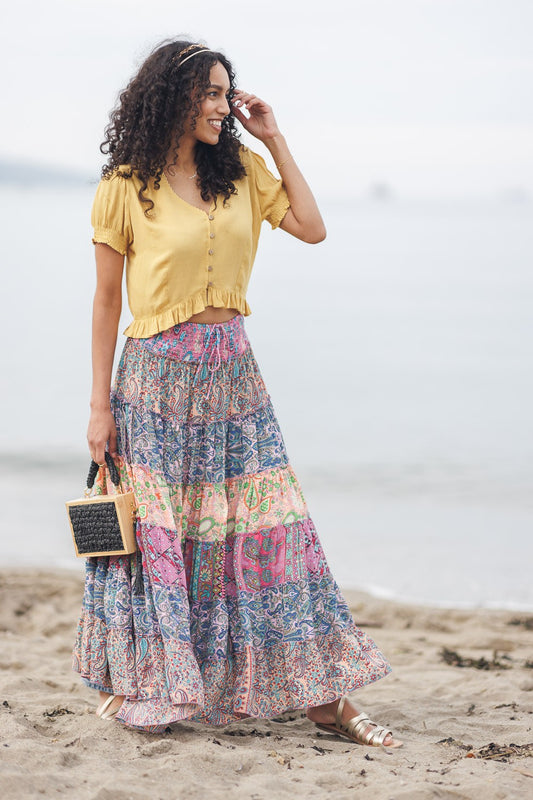 Tiered Multi Print Maxi Skirt