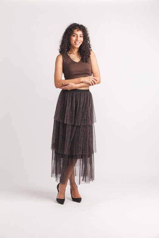 Leopard Print Pleated Tiered Skirt