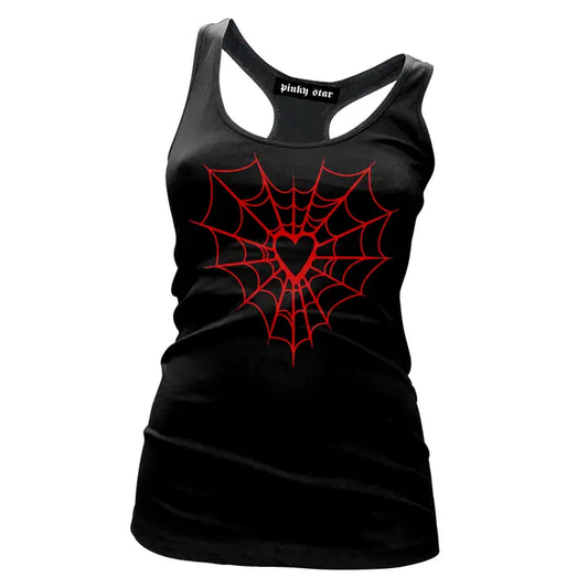 Heart Shaped Spider Web Racerback Tank Top