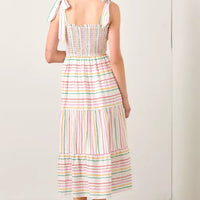 Stripe Strap Shoulder Smocking Dress