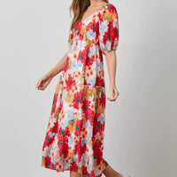 Tiered Puff Slv Midi Dress