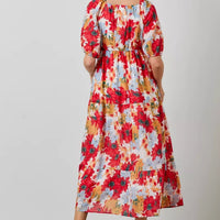 Tiered Puff Slv Midi Dress