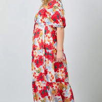 Large Floral Print Tiered Maxi Dress