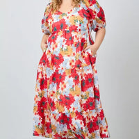 Large Floral Print Tiered Maxi Dress