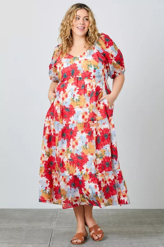 Large Floral Print Tiered Maxi Dress