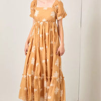 Embroidered Sleeve Square Neck Maxi Dress
