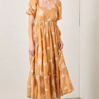 Embroidered Sleeve Square Neck Maxi Dress