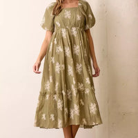 Embroidered Sleeve Maxi Dress