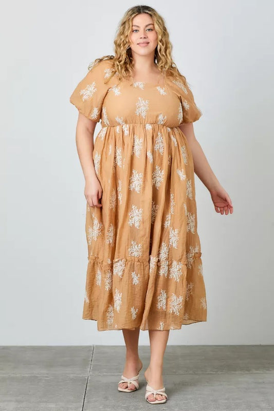 Embroidered Sleeve Maxi Dress
