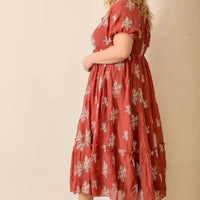 Embroidered Sleeve Square Neck Plus Size Maxi Dress