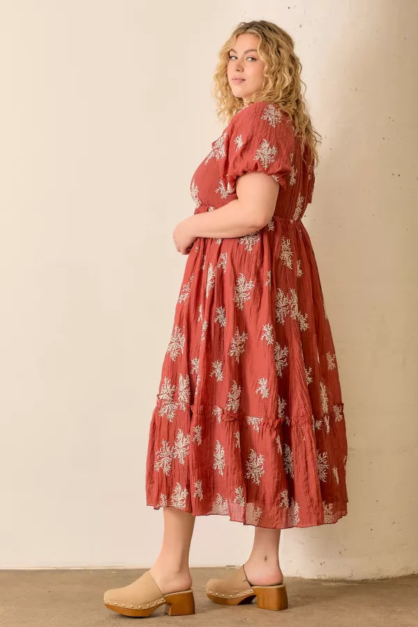 Embroidered Sleeve Square Neck Plus Size Maxi Dress