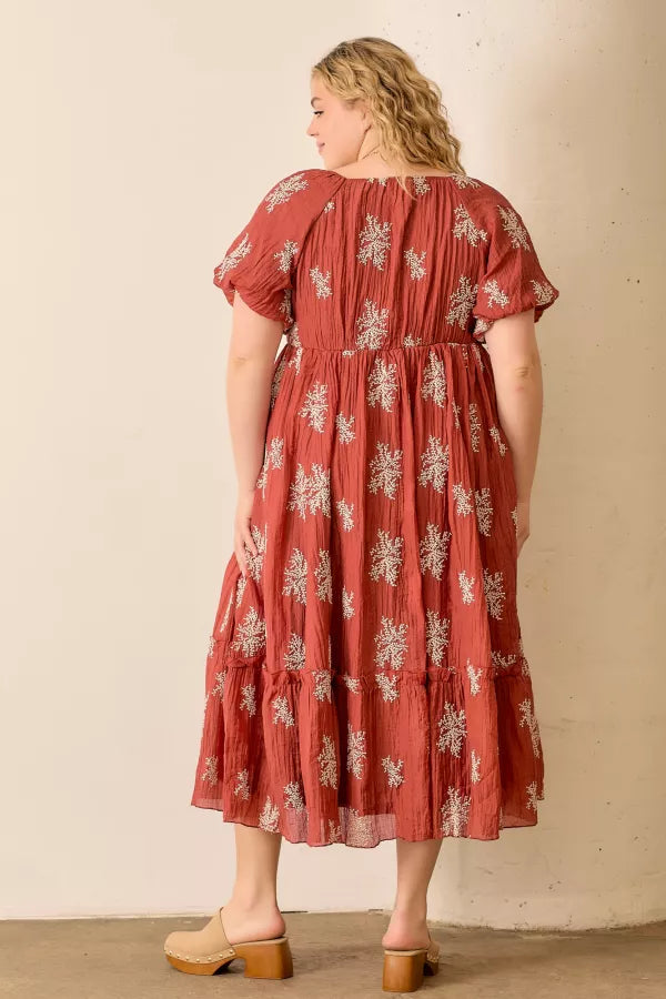 Embroidered Sleeve Square Neck Plus Size Maxi Dress