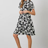 Poplin Printed Midi Tiered Shirt Dress