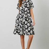 Poplin Printed Midi Tiered Shirt Dress