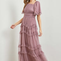 Sheer Ruffle Tiered Tulle Maxi Dress