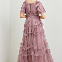 Sheer Ruffle Tiered Tulle Maxi Dress