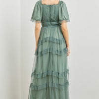 Sheer Ruffle Tiered Tulle Maxi Dress