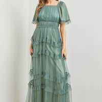 Sheer Ruffle Tiered Tulle Maxi Dress