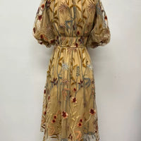 Embroidered Mesh Bubble Sleeve Dress