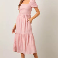 Textured Woven Smocked Maxi Dress