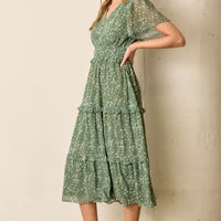 Sage Floral Midi Dress
