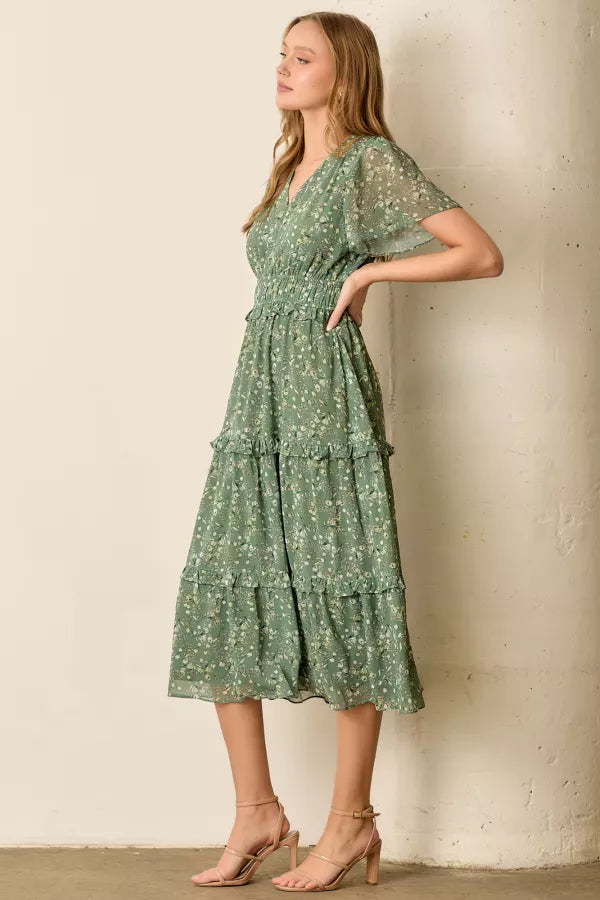 Sage Floral Midi Dress