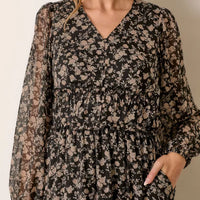 Printed Floral V Neck Maxi Dress