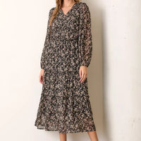 Printed Floral V Neck Maxi Dress