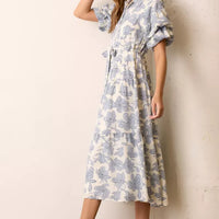 Blue Multi Floral Print Maxi Shirt Dress