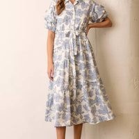 Blue Multi Floral Print Maxi Shirt Dress