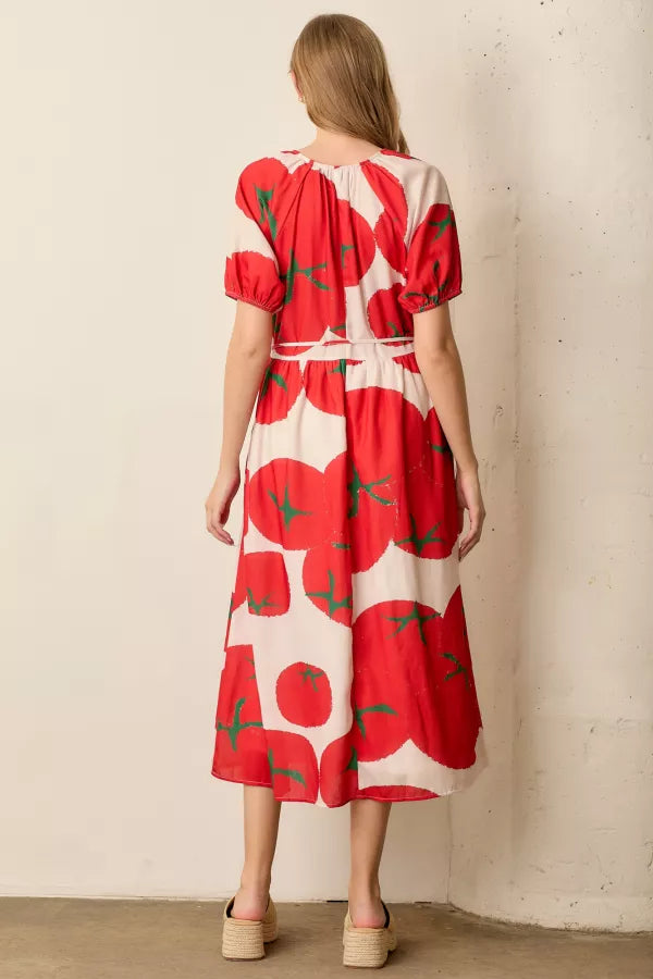 Tomato Printed Bubble Sleeve Dress