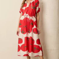 Tomato Printed Bubble Sleeve Dress