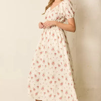 Floral Print Smocked Short Sleeve Maxi Dress