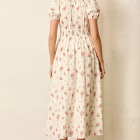 Floral Print Smocked Short Sleeve Maxi Dress