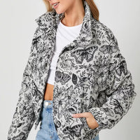 Floral Jaquard Puff Jacket