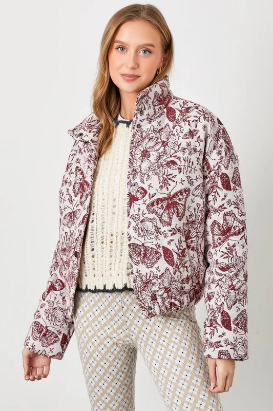 Floral Jaquard Puff Jacket