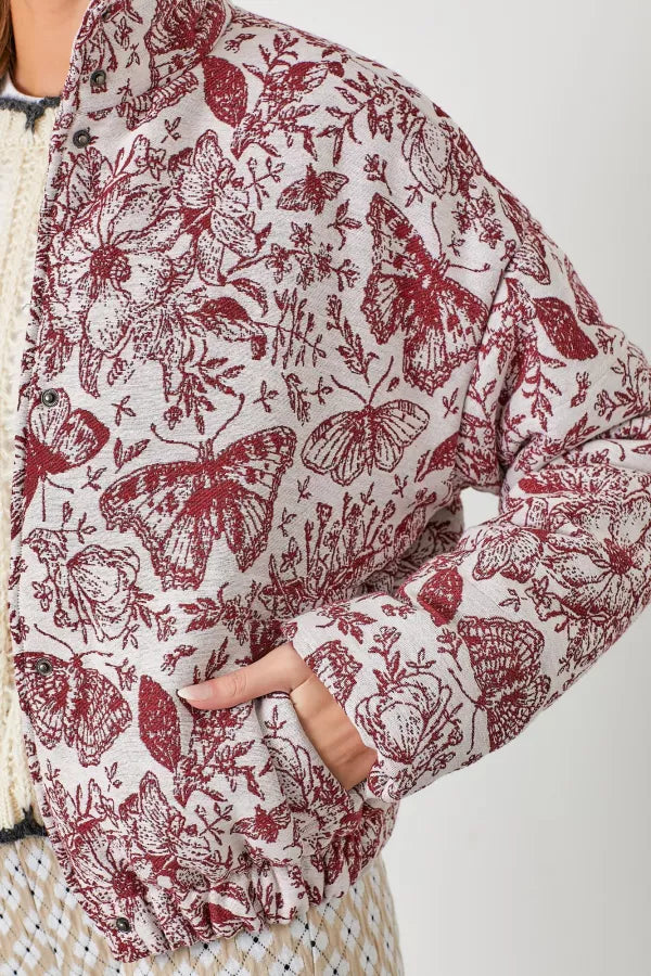 Floral Jaquard Pluff Plus Size Jacket