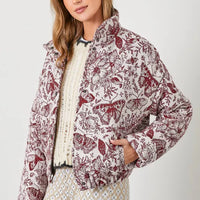 Floral Jaquard Pluff Plus Size Jacket