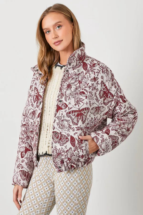 Floral Jaquard Pluff Plus Size Jacket