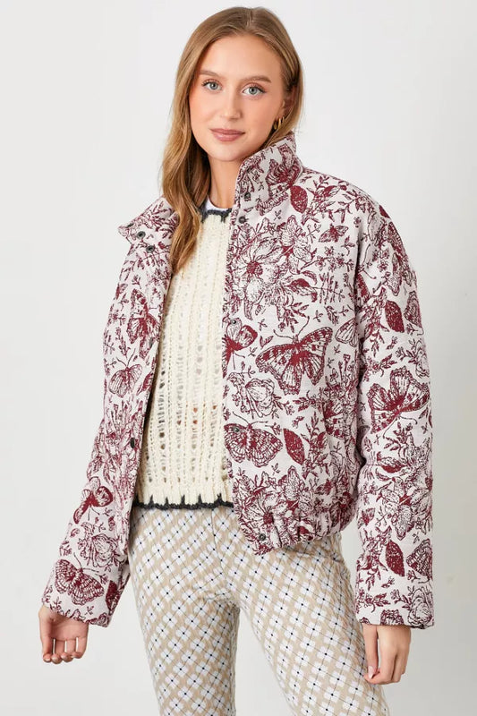 Floral Jaquard Pluff Plus Size Jacket